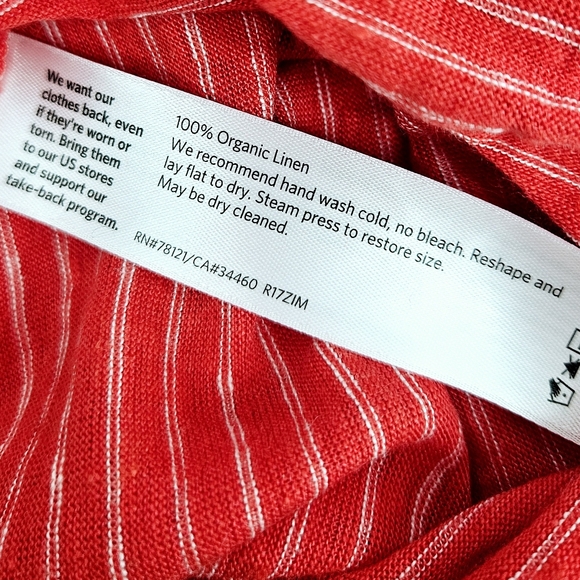 Eileen Fisher 3/4 Sleeve Organic Linen Tunic in Red Mini Stripe Size Small - Picture 8 of 8